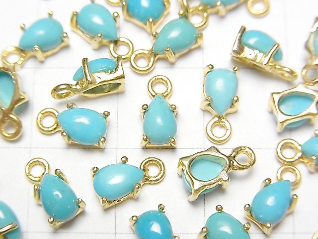 [Video] Kingman Turquoise AAA Bezel Setting Pear shape 6x4mm 18KGP 4pcs