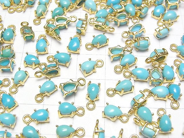 [Video] Kingman Turquoise AAA Bezel Setting Pear shape 6x4mm 18KGP 4pcs