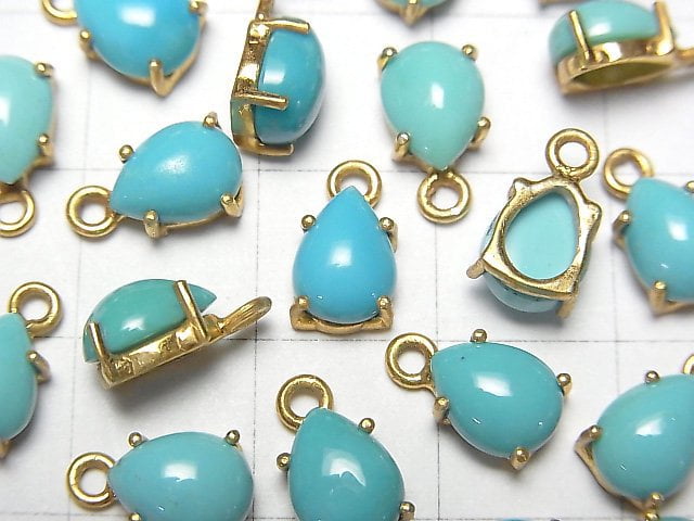 [Video] Kingman Turquoise AAA Bezel Setting Pear shape 8x6mm 18KGP 2pcs