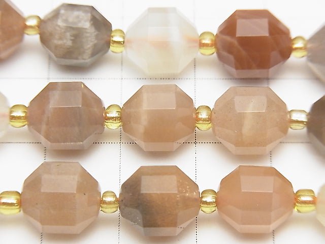 [Video] High Quality Multicolor Moonstone AA+ Double Point Faceted Tube 10x9mm half or 1strand beads (aprx.15inch / 37cm)