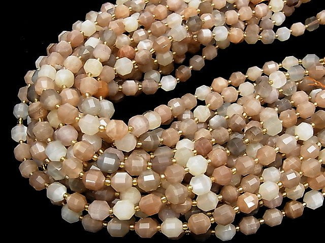 [Video] High Quality Multicolor Moonstone AA+ Double Point Faceted Tube 10x9mm half or 1strand beads (aprx.15inch / 37cm)