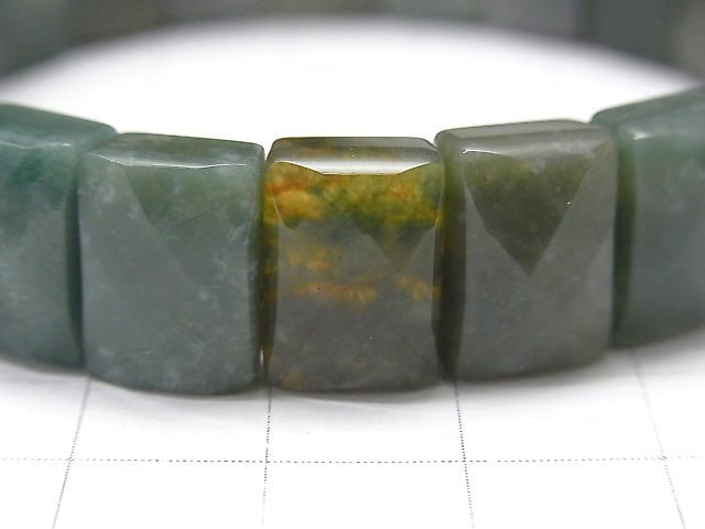 1strand $16.99! Moss Agate 2 holes Faceted Rectangle 12x8x6mm 1strand (Bracelet)