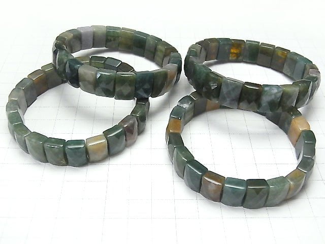 1strand $16.99! Moss Agate 2 holes Faceted Rectangle 12x8x6mm 1strand (Bracelet)