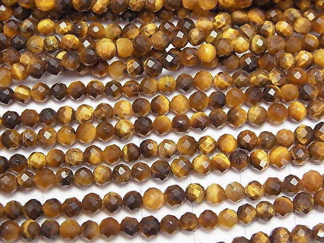 [Video]High Quality! Yellow Tiger's Eye AA++ Faceted Round 4mm 1strand beads (aprx.15inch/37cm)