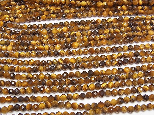 [Video]High Quality! Yellow Tiger's Eye AA++ Faceted Round 4mm 1strand beads (aprx.15inch/37cm)