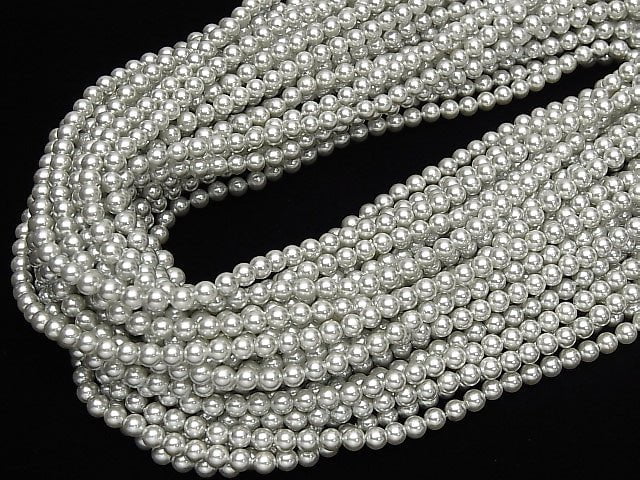 [Video] 1strand $3.79! Shell Pearl Silver Round 4mm 1strand beads (aprx.15inch / 37cm)