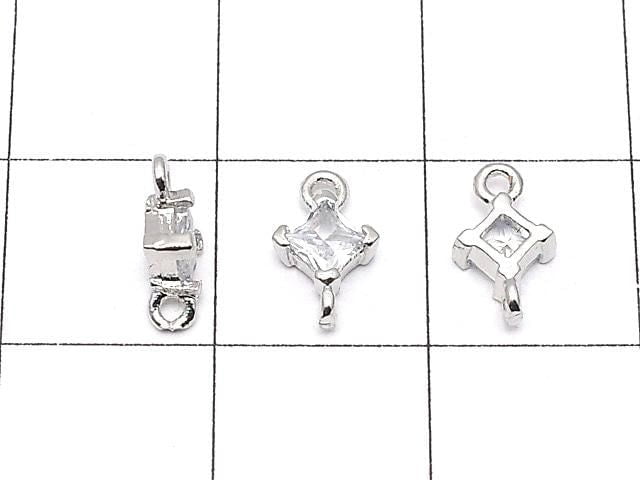 Metal parts Diamond Both Side Charm Silver color (with CZ) 3pcs