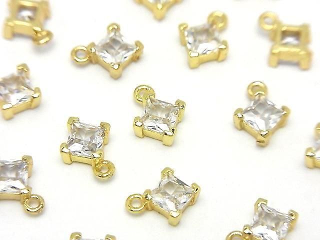 Metal Parts Diamond Charm, Gold Color (with CZ), 2pcs