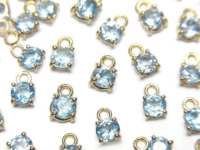 [Video]High Quality Swiss Blue Topaz AAA Bezel Setting Round Faceted 4x4mm 18KGP 2pcs