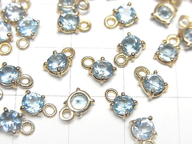 [Video]High Quality Swiss Blue Topaz AAA Bezel Setting Round Faceted 4x4mm 18KGP 2pcs