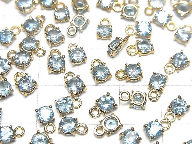 [Video]High Quality Swiss Blue Topaz AAA Bezel Setting Round Faceted 4x4mm 18KGP 2pcs