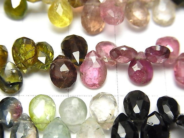 [Video]  High Quality Multi Color Tourmaline AA++ Pear shape Faceted Briolette half or 1strand beads (aprx.7inch/18cm)