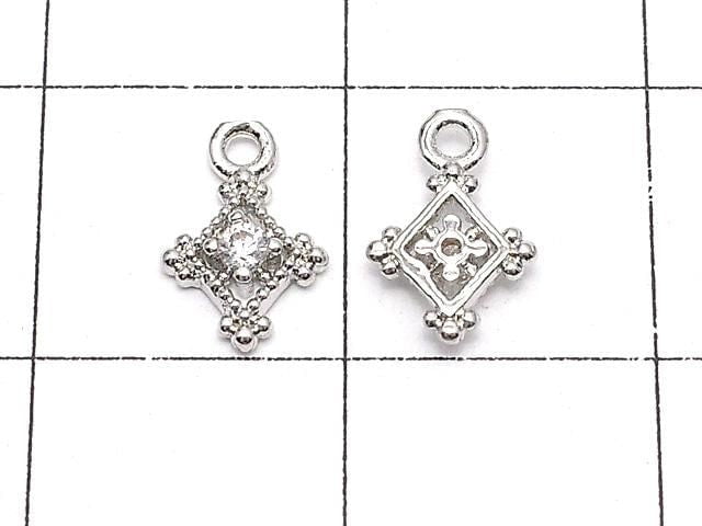 Metal parts Diamond charm silver color (with CZ) 3pcs