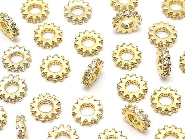金屬墊圈 6x6x1.5mm 金色 (帶方晶鋯石) 3個