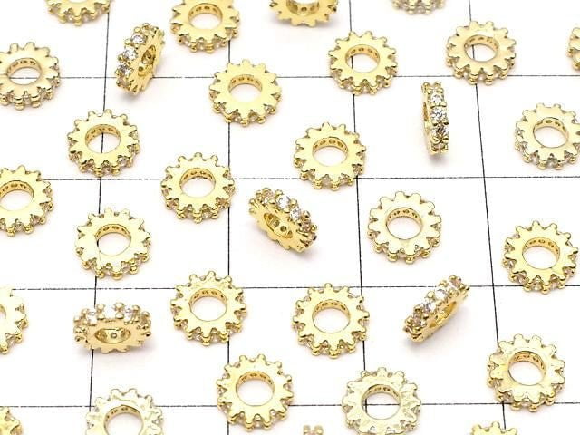 Metal parts Rondelle 6x6x1.5mm Gold (with CZ) 3pcs