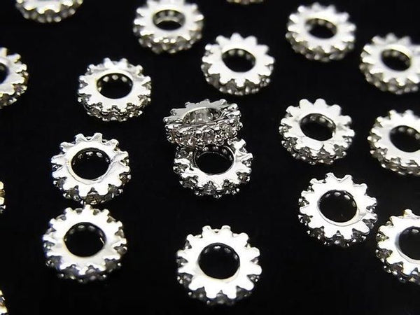 Metal parts Rondelle 6x6x1.5mm Silver (with CZ) 3pcs