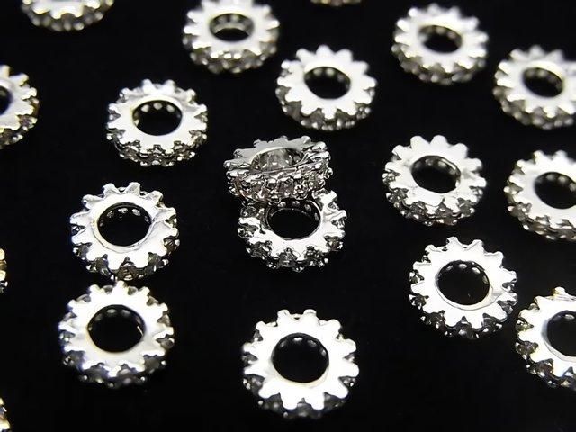 Metal parts Rondelle 6x6x1.5mm Silver (with CZ) 3pcs