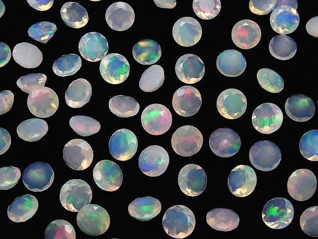 [Video]High Quality Ethiopian Opal AAA Loose stone Round Faceted 8x8mm 2pcs