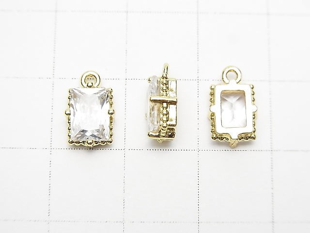 Metal parts Rectangle Faceted Charm 8x6mm Gold color (with CZ) 2pcs