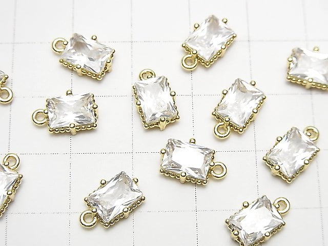 Metal parts Rectangle Faceted Charm 8x6mm Gold color (with CZ) 2pcs