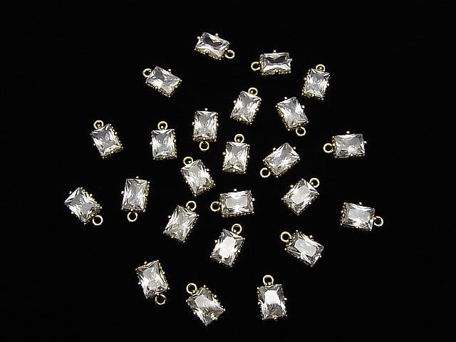 Metal parts Rectangle Faceted Charm 8x6mm Gold color (with CZ) 2pcs