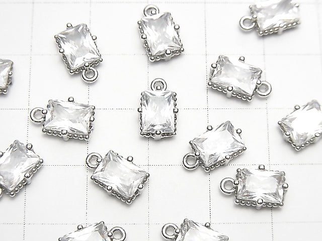Metal Parts Rectangle Faceted Charm 8x6mm Silver Color (with CZ) 2pcs $2.99!