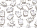 Metal parts Rectangle Faceted Charm 8x6mm Silver color (with CZ) 2pcs
