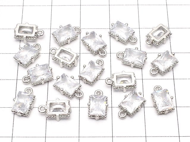 Metal parts Rectangle Faceted Charm 8x6mm Silver color (with CZ) 2pcs