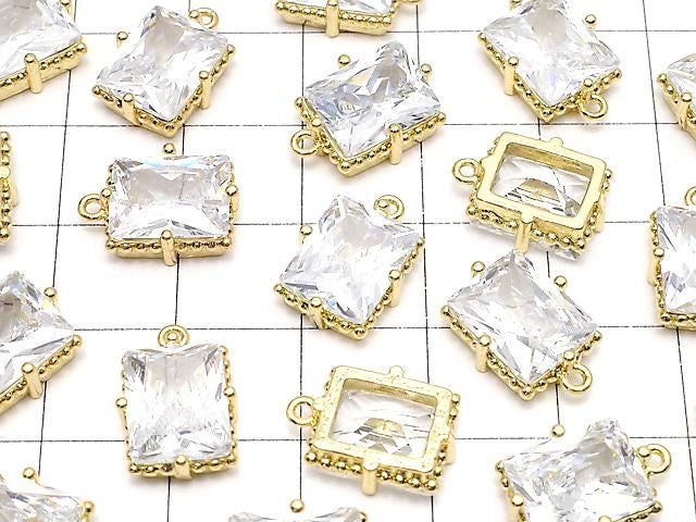 長方形刻面金屬飾品 12x10mm 金色 (帶鋯石) 2 個