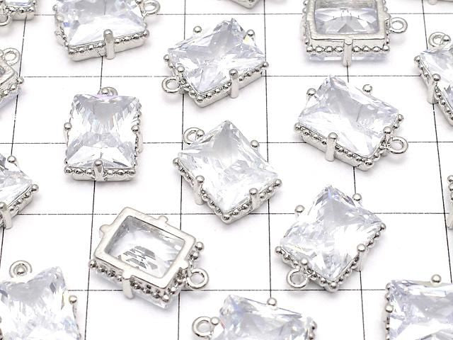 金屬長方刻面吊飾 12x10mm 銀色 (鑲嵌鋯石) 2顆