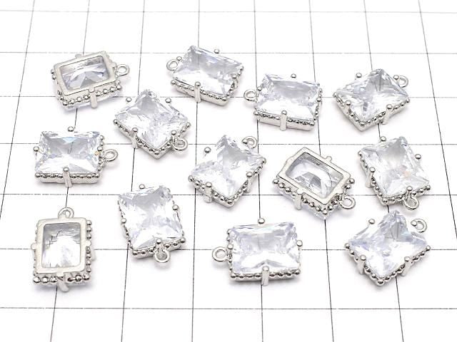 金屬長方刻面吊飾 12x10mm 銀色 (鑲嵌鋯石) 2顆