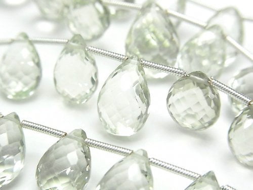 Faceted Briolette, Green Amethyst, Pear Shape Gemstone Beads