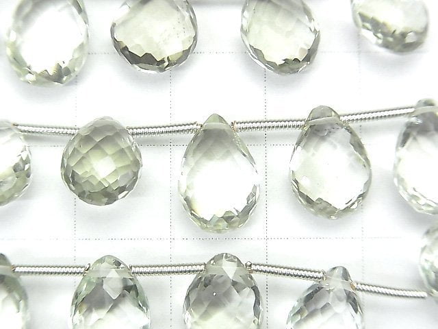 [Video] High Quality Green Amethyst AAA Pear shape Faceted Briolette 1strand (15pcs