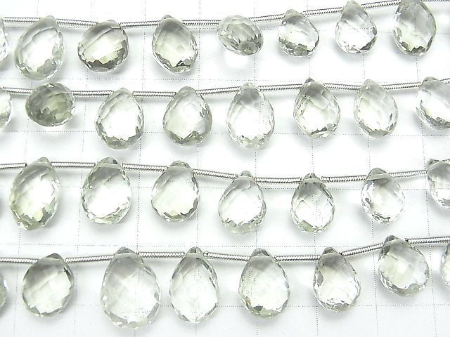 [Video] High Quality Green Amethyst AAA Pear shape Faceted Briolette 1strand (15pcs