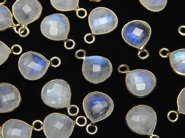 [Video]Rainbow Moonstone AA++ Bezel Setting Chestnut Shape 9x9mm 18KGP 4pcs