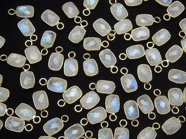 [Video] Rainbow Moonstone AA++ Bezel Setting Faceted Rectangle 9x7mm [One Side ] 18KGP 4pcs