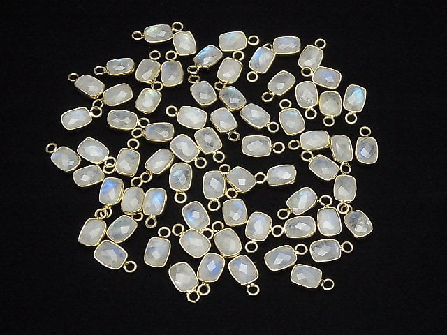 [Video] Rainbow Moonstone AA++ Bezel Setting Faceted Rectangle 9x7mm [One Side ] 18KGP 4pcs