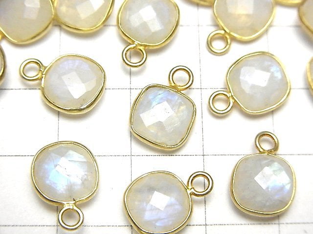 [Video]Rainbow Moonstone AA++ Bezel Setting Square Cushion Cut 9x9mm 18KGP 3pcs