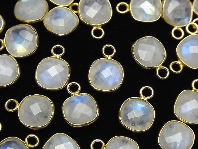 [Video]Rainbow Moonstone AA++ Bezel Setting Square Cushion Cut 9x9mm 18KGP 3pcs