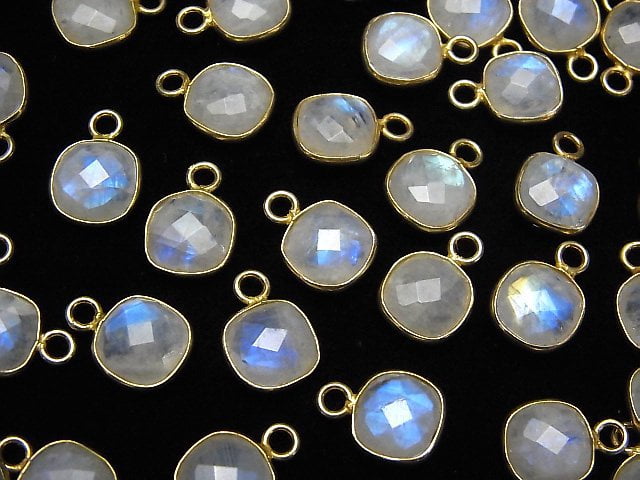 [Video]Rainbow Moonstone AA++ Bezel Setting Square Cushion Cut 9x9mm 18KGP 3pcs