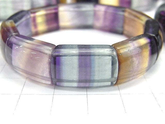 [Video] Multi-color Fluorite AAA 2 Hole Rectangle 20x13mm Bracelet