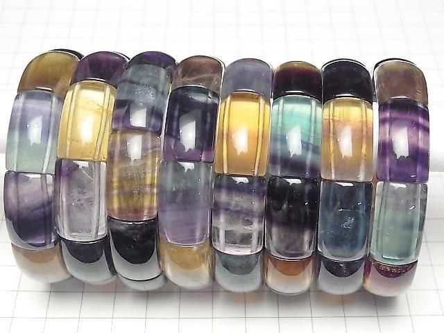 [Video] Multicolor Fluorite AAA 2-Hole Rectangle 23x13x8mm 1-Strand (Bangle Bracelet)