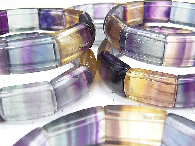 [Video] Multi-color Fluorite AAA 2 Hole Rectangle 20x13mm Bracelet