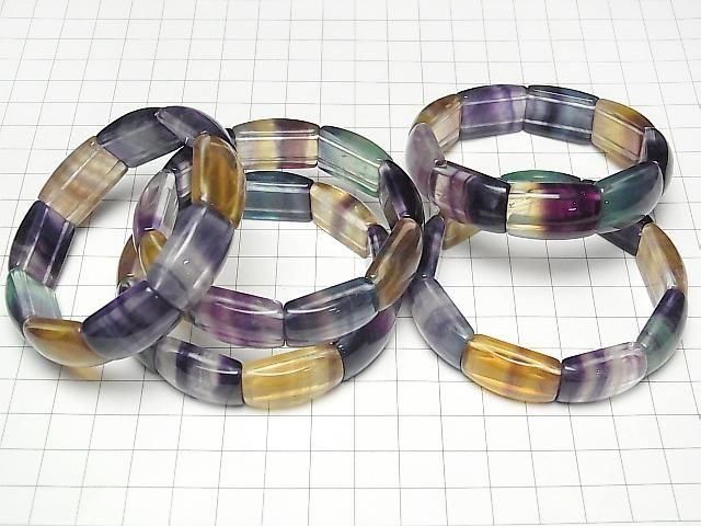 [Video] Multicolor Fluorite AAA 2-Hole Rectangle 23x13x8mm 1-Strand (Bangle Bracelet)