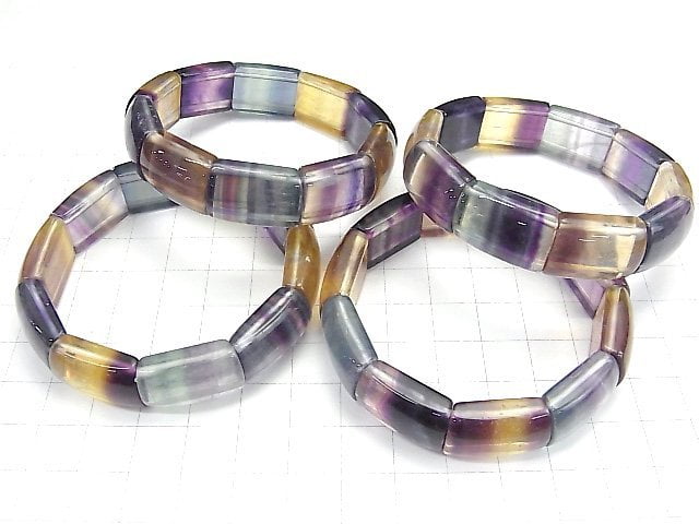 [Video] Multi-color Fluorite AAA 2 Hole Rectangle 20x13mm Bracelet