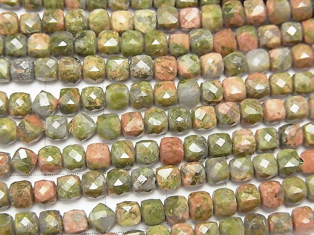 [Video] High Quality!  Unakite  Cube Shape 4x4x4mm 1strand beads (aprx.15inch/38cm)