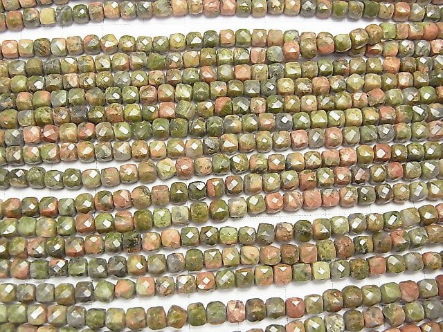 [Video] High Quality!  Unakite  Cube Shape 4x4x4mm 1strand beads (aprx.15inch/38cm)