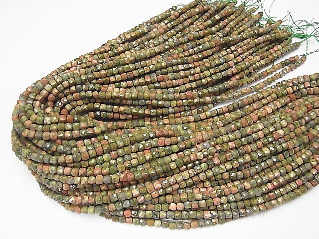 [Video] High Quality!  Unakite  Cube Shape 4x4x4mm 1strand beads (aprx.15inch/38cm)