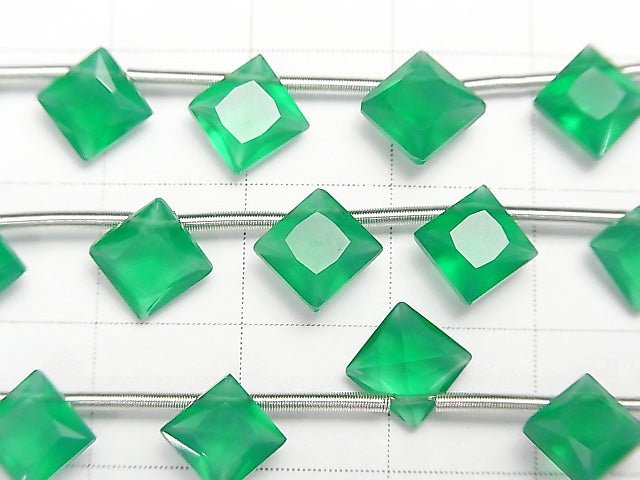 [Video] High Quality Green Onyx AAA Diamond Princess Cut 8x8mm 1strand (8pcs )