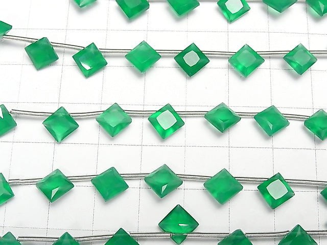 [Video] High Quality Green Onyx AAA Diamond Princess Cut 8x8mm 1strand (8pcs )